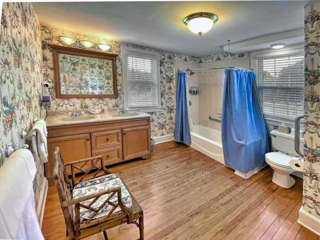 Room 420 Bath with large shower, double sink vanity,